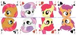  2023 absurd_res accessory apple_bloom_(mlp) babs_seed_(mlp) blue_hair bow_ribbon card cutie_mark_crusaders_(mlp) earth_pony equid equine female feral freckles friendship_is_magic green_eyes grin group hair hair_accessory hair_bow hair_ribbon hasbro headshot_portrait hi_res horn horse mammal multicolored_hair my_little_pony orange_body orange_eyes parclytaxel pegasus pink_hair playing_card playing_card_template pony portrait purple_eyes red_hair ribbons scootaloo_(mlp) simple_background smile smiling_at_viewer sweetie_belle_(mlp) tarot_card two_tone_hair unicorn white_background white_body wings yellow_body 