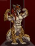  2023 3:4 4_ears 4_horns 5_fingers 5_toes 6_nipples abs abstract_background anthro artist_name biceps big_feet braided_hair brown_spots charr clitoris digital_drawing_(artwork) digital_media_(artwork) digitigrade eye_scar facial_scar fangs feet felid female fingers flat_chested flexing flexing_bicep fluffy fluffy_tail full-length_portrait fur genitals green_eyes grin guild_wars hair half-closed_eyes hi_res horn long_hair mammal multi_ear multi_horn multi_nipple muscular muscular_anthro muscular_female narrowed_eyes nastazya_ragewelder navel nipples nude orange_body orange_fur orange_hair pawpads pecs portrait pussy quads raised_arm red_hair retractable_claws scar shaded signature smile solo spots spotted_body spotted_fur tail tan_body tan_fur teeth thick_neck toes zevrant_bapt_(artist) 