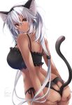  1girl absurdres animal_ears ass ass_grab black_nails blush bra breasts brown_eyes cat_ears cat_tail dark-skinned_female dark_skin fake_animal_ears fake_tail frilled_bra frills glasses grabbing_own_ass grey_hair hair_between_eyes hands_on_own_ass highres kantai_collection large_breasts long_hair looking_at_viewer looking_back mashiro_yukiya musashi_(kancolle) musashi_kai_ni_(kancolle) panties rectangular_eyewear semi-rimless_eyewear side-tie_panties solo tail tail_through_clothes twintails underwear very_long_hair 