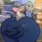  anthro aroused big_butt blurred_background butt butt_focus desperation dialogue disney embarrassed english_text fart feces female hi_res judy_hopps lagomorph leporid looking_pleasured low-angle_view mammal messing messy messy_clothing pants_messing pooping pooping_on_self rabbit relieved scat soiling soiling_clothing solo stink_lines teasyrat text zootopia 