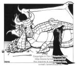 1994 anthro bone clothing dragon duo english_text female hat headgear headwear horn magic male monochrome scales signature skull tail text tim_o&#039;rourke traditional_media_(artwork) wings wizard_hat 