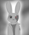  a-signature anthro clothing crossover cybernetic_eye disney ears_up female frown hi_res jacket judy_hopps lagomorph leporid machine mammal rabbit robot solo the_terminator_(terminator) topwear wounded zootopia 
