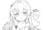  1girl bare_shoulders blush bracelet breasts collarbone commentary_request granblue_fantasy greyscale harvin jewelry jingai_modoki looking_at_viewer melissabelle monochrome pointy_ears prehensile_hair small_breasts smile solo twitter_username upper_body 