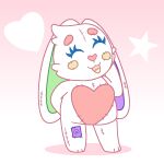  &lt;3 2023 animate_inanimate anthro blush blush_stickers eyebrows eyelashes eyes_closed female heart_nose izaak_(artist) lagomorph leporid living_plushie long_ears mammal open_mouth patch_(fabric) plushie quilt_(squitoo) rabbit seam_(sewing) smile solo standing tongue yellow_tongue 