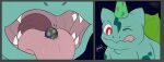  2019 absurd_res birthday_hat bodily_fluids bulbasaur comic cosmic_background effra feral feral_pred generation_1_pokemon giga hi_res macro male neck_bulge nintendo object_vore oral_vore planet planet_vore pokemon pokemon_(species) saliva saliva_string solo starry_background suddendraft swallowing teeth tongue vore 