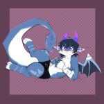  absurd_res anthro balls bulge claws clothed clothing digital_media_(artwork) dragon fur genitals hair hi_res horn male mammal mocoeperro multicolored_body ryuukyan simple_background sketch smile solo spats tail tight_fit tight_underwear underwear wings 