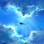  absurdres axleaki blue_sky blue_theme bubble cloud cloudy_sky commentary fish flying_whale highres light_rays no_humans original outdoors scenery sky sunbeam sunlight whale wide_shot 