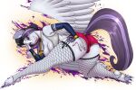  anthro anthrofied bottomwear butt cleavagw clothing equid equine fishnet fishnet_legwear friendship_is_magic hasbro hi_res holding_butt inky_rose_(mlp) legwear looking_at_viewer looking_back looking_back_at_viewer mammal my_little_pony pegasus shorts wings wolfmask 