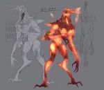  2019 3_claws 3_fingers 3_toes alien alternate_form ambiguous_gender arm_spikes character_name claws digitigrade elbow_spikes elemental_creature elemental_humanoid feet finger_claws fingers fire fire_creature fire_humanoid glowing glowing_body glowing_eyes glowing_mouth glowing_skin grey_background grey_text hi_res humanoid lava lava_creature mineral_fauna open_mouth orange_body orange_glow orange_skin partially_colored pecs pseudo_hair scp-3473 scp_foundation scutes simple_background solo spikes spikes_(anatomy) tentacles text toe_claws toes undergroundwubwubmaster vertical_mouth watermark 