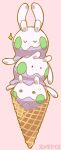  2027_(submarine2027) @_@ black_eyes blush closed_eyes closed_mouth commentary_request goomy ice_cream_cone no_humans on_head pink_background pokemon pokemon_(creature) pokemon_on_head simple_background smile solid_circle_eyes stack sweatdrop translation_request u_u 