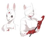  2016 3_eyes anthro bandage bandaged_eye blood blood_on_clothing blood_on_face blood_on_hand blood_on_weapon bodily_fluids clothed clothing crowbar digital_drawing_(artwork) digital_media_(artwork) domestic_cat duo felid feline felis female holding_crowbar lagomorph leporid long_ears male mammal multi_eye rabbit ruby_(rq) ruby_quest seasaltinecrackers tom_(rq) tools weapon whiskers 