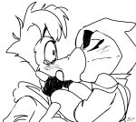 amphibian anthro blush bodily_fluids bullfrog_(captain_laserhawk) captain_laserhawk:_a_blood_dragon_remix duo frog hi_res kissing making_out male male/male rayman rayman_(series) surprised_expression tears ubisoft unknown_artist 