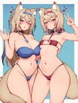  2girls animal_ear_fluff animal_ears blonde_hair blue_brooch blue_eyes blue_hair breasts dog_ears dog_girl female_pubic_hair fuwawa_abyssgard hair_ornament hairband highres hololive hololive_english large_breasts mococo_abyssgard multicolored_hair multiple_girls pink_eyes pink_hair pink_hairband pubic_hair pubic_hair_peek siblings sisters small_breasts streaked_hair twins variant_set varniskarnis virtual_youtuber 