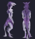  2020 akrolayn ambiguous_gender anthro barefoot biped countershading digital_media_(artwork) digital_painting_(artwork) digitigrade feet full-length_portrait fur hi_res mammal multicolored_body multicolored_fur neck_tuft nude open_mouth portrait purple_body purple_fur purple_neck purple_tail rear_view sergal shaded shoulder_tuft side_view smile solo standing tail tail_tuft tuft two_tone_body two_tone_fur white_body white_countershading white_fur white_tail 
