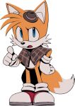  1boy animal_ears animal_nose blue_eyes body_fur brown_capelet brown_headwear capelet digimin fedora fox_boy fox_ears fox_tail full_body furry furry_male gloves hand_on_own_hip hand_up hat looking_at_viewer male_child male_focus mini_hat multiple_tails non-web_source official_art open_mouth plaid_capelet pointing pointing_at_viewer red_footwear shoes simple_background socks solo standing tail tails_(sonic) the_murder_of_sonic_the_hedgehog transparent_background two-tone_fur two_tails white_fur white_gloves white_socks yellow_fur 