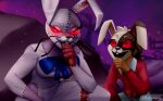  bunny_costume cassie_(fnaf) clothed clothing costume duo female five_nights_at_freddy&#039;s five_nights_at_freddy&#039;s:_security_breach five_nights_at_freddy&#039;s:_security_breach_ruin glowing glowing_eyes hi_res human looking_at_another looking_at_viewer mammal open_mouth parody rakoongrey red_sclera scottgames steel_wool_studios vanny_(fnaf) 