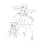  2girls :d back_bow bow breasts chinese_hairpin choker dress fang fins fish_girl fish_hair_ornament fish_tail flats forehead_jewel full_body gem gu_jingling gyaza hair_ornament head_fins lineart long_hair menghuan_xi_you monochrome multiple_girls o-ring o-ring_choker one_eye_closed original outstretched_arm outstretched_hand parted_bangs pearl_(gemstone) shell short_hair sideboob skeletal_wings skull_ornament smile tail teeth upper_teeth_only whistling wings wrist_cuffs 