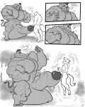  anthro balls big_balls big_biceps big_muscles canid canine canis comic dialogue dock dock_piercing draining duo elephant elephantid furgonomics furry-specific_piercing genitals growth hi_res huge_balls huge_muscles hyper hyper_balls hyper_genitalia hyper_pecs male male/male mammal mohawk muscle_growth muscular muscular_anthro muscular_male piercing proboscidean shrinking size_difference size_transformation text thick_thighs transformation uniparasite vain weak wolf xythan_(character) 
