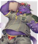  2023 anthro belly bottomwear box bulge clothing container delivery_(commerce) delivery_employee felid fur hat headgear headwear hinami humanoid_hands kemono male mammal overweight overweight_male pantherine pants purple_body purple_fur shirt solo topwear 