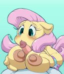  2023 anthro areola big_breasts blush breast_play breasts digital_media_(artwork) duo equid equine eyelashes faceless_character faceless_male female fluttershy_(mlp) four-pundo friendship_is_magic genitals hasbro hi_res humanoid_genitalia humanoid_penis male male/female mammal my_little_pony nipples penis sex simple_background solo_focus titfuck 