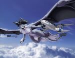  2017 above_clouds airbus_a320 aircraft airplane anthro athletic athletic_anthro athletic_male big_feet big_penis claws cloud cloudscape collar dragon feet flying genitals grey_body grey_scales hair huge_feet kencougr long_canines macro male membrane_(anatomy) membranous_wings micro nude penis riot_(cougr) scales scalie sky solo spiked_collar spikes tail teeth wings 