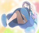  1girl ass bare_shoulders black_hair black_socks bowing dress full_body haruyama_kazunori healin&#039;_good_precure long_hair long_sleeves mirror nape precure sawaizumi_chiyu side_ponytail socks solo 