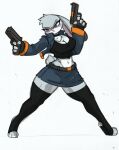  anthro big_breasts blush breasts cleavage clothed clothing disney female gun hi_res jacket judy_hopps legwear pace-maker ranged_weapon small_waist solo thick_thighs thigh_highs topwear weapon wide_hips zootopia 