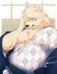  2023 anthro bear belly black_nose bone_color919 clothing eyewear glasses hi_res humanoid_hands kemono leib_(tas) lifewonders male mammal moobs overweight overweight_male polar_bear robe solo tokyo_afterschool_summoners ursine white_body 