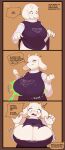 absurd_res anthro blush boss_monster bovid breast_expansion breasts caprine clothed clothing dialogue english_text expansion eyes_closed female fur hi_res horn kyurisawa mammal mature_anthro mature_female offscreen_character onomatopoeia purple_eyes simple_background solo sound_effects speech_bubble text toriel torn_clothing undertale undertale_(series) wardrobe_malfunction white_body white_fur 