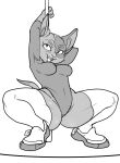  2023 3_fingers anthro bent_arm bent_legs big_eyes biped breasts claws clothed clothed_anthro clothed_female clothing crouching dancing dbaru digital_drawing_(artwork) digital_media_(artwork) dipstick_tail domestic_cat eyelashes felid feline felis female finger_claws fingers footwear glistening glistening_body glistening_face glistening_legs glistening_thighs greyscale hairless hairless_cat hi_res jupitersaturn legwear leotard looking_at_viewer mammal markings medium_breasts monochrome no_irises open_mouth open_smile pole pole_dancing pose prick_ears pupils sharp_teeth shoes sketch smile smiling_at_viewer solo sphynx_(cat) spread_legs spreading stripper_pole tail tail_markings teeth thick_thighs thigh_highs tight_clothing tight_leotard vixen_(jupitersaturn) webcomic wrinkles 