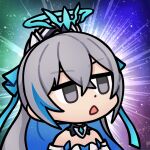  1girl bronya_zaychik bronya_zaychik_(herrscher_of_truth) chibi crown dress drill_hair grey_eyes grey_hair hair_between_eyes hair_ornament high_ponytail honkai_(series) honkai_impact_3rd long_hair open_mouth solo standing white_armor 