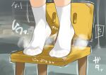  1girl absurdres chair feet foot_focus fukuinu highres iwato_suzume munakata_souta no_shoes socks soles steam steaming_body suzume_no_tojimari tiptoes 