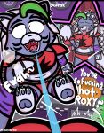  absurd_res ahegao animatronic anthro bodily_fluids breasts canid canine canis clothed clothing dialogue english_text female five_nights_at_freddy&#039;s five_nights_at_freddy&#039;s:_security_breach hi_res looking_pleasured machine mammal mykendyke open_mouth open_smile plushie plushophilia profanity purple_body robot roxanne_wolf_(fnaf) saliva saliva_string scottgames smile solo steel_wool_studios text tongue tongue_out wolf 