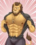  abs anthro beastars body_hair chest_hair clothed clothing collar dolph_(beastars) felid hi_res jabuhusky lion male mammal muscular muscular_anthro muscular_male nipples pantherine pecs solo 