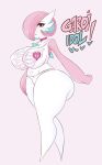  2020 blue_hair breasts butt clothing female gardevoir generation_3_pokemon hair hi_res looking_at_viewer multicolored_hair nintendo not_furry panties pink_body pink_hair pokemon pokemon_(species) saltyxodium solo text thick_thighs topwear two_tone_hair underwear white_body 