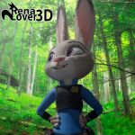  3d_(artwork) anthro blender_(software) clothing digital_media_(artwork) disney female forest happy judy_hopps lagomorph leporid low_res mammal plant police_uniform rabbit renalover3d smile solo tree uniform viewed_from_below zootopia 