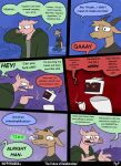  6_panel_comic anthro blue_background bovid brown_body brown_fur caprine cigarette cigarette_burn clothing curved_horn dialogue domestic_pig english_text fur goat group half-closed_eyes happyroadkill hi_res hoodie horn machine male mammal messy_room narrowed_eyes open_mouth pajama_pants pink_body pink_skin profanity purple_background red_background robot shirt simple_background smoking smoking_tobacco speech_bubble stubble suid suina sus_(pig) t-shirt text topwear trio tusks 