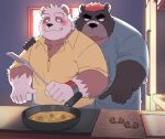  2023 anthro bear black_nose blush clothing cooking cute_fangs duo hi_res humanoid_hands inside kemono kitchen kitchen_utensils male mammal overweight overweight_male shirt tools topwear whitebeast20 