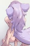  1boy 1girl animal_ears completely_nude erection from_above hetero highres just_the_tip leaning_forward long_hair nude original penis pov pov_crotch purple_hair rengaboo sex sex_from_behind tail tail_raised torso_grab 