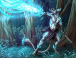  anthro bodily_fluids broken_sword cervine clothing costume crying damage deer despair digital_media_(artwork) fight fire forest hi_res last_chance magic mammal melee_weapon pain plant smoke solo spell sunny_way sword tears tree unicron weapon 