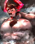  abs anthro bathing blush bovid bovine brown_body brown_fur cattle fur grin hi_res horn hot_spring humukeaka1 lifewonders live_a_hero looking_at_viewer male mammal muscular muscular_anthro muscular_male nipples obsidius pecs smile solo suggestive_look water 