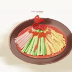  bird bowl chai_(drawingchisanne) cherry_tomato chili_pepper commentary_request english_commentary english_text food food_focus looking_at_viewer no_humans noodles original sauce signature sweets_bird tomato 