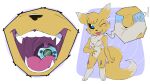  anthro bandai_namco black_sclera breasts digimon digimon_(species) female fur gaping_mouth lecigzz mammal mouth_shot open_mouth renamon simple_background solo swallowing teeth tongue tongue_out uvula white_body white_fur yellow_body yellow_fur 