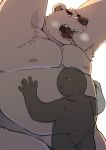  2023 absurd_res anthro armpit_hair arufina_w barely_visible_genitalia barely_visible_penis bear belly big_belly black_nose blush bodily_fluids body_hair duo embrace eyes_closed genitals hi_res hug kemono male mammal moobs nipples overweight overweight_male penis polar_bear simple_background sweat ursine 