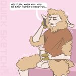  2023 annoyed annoyed_expression anthro balls big_balls bodily_fluids bottomless bottomless_anthro bottomless_male bovid brown_clothing brown_topwear caprine clothed clothing cum cum_on_penis digital_drawing_(artwork) digital_media_(artwork) digital_painting_(artwork) disney domestic_sheep dripping english_text erection eyebrows fingers fur gareth_(zootopia) genital_fluids genitals half-closed_eyes half_naked hi_res holding_object holding_penis hooved_fingers hooves humanoid_genitalia humanoid_penis long_ears looking_aside male mammal masturbation mostly_nude multicolored_body narrowed_eyes open_mouth partially_clothed penis phone phone_call pink_background precum precum_drip precum_on_penis precum_string shaded sheep signature simple_background simple_coloring simple_eyes simple_shading sitting sketch sketchy solo speech_bubble sweet.lemons tan_body text topwear two_tone_body vein veiny_penis wool_(fur) zootopia 