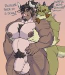  anthro balls big_balls bovid bovine brown_hair brown_nipples caprine castrodour cattle duo english_text facial_hair genitals goat goatee hair hi_res horn male male/male mammal muscular muscular_anthro muscular_male nipples nude pec_grab pecs penis ponytail pubes text 