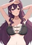  1girl armpits bikini black_bikini breasts cleavage frilled_bikini frills hair_between_eyes large_breasts long_hair looking_at_viewer midriff murasaki_(senran_kagura) navel open_mouth purple_eyes purple_hair purple_theme senran_kagura senran_kagura_estival_versus senran_kagura_shinovi_versus sidelocks solo surippa1010 swimsuit very_long_hair 