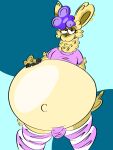  anthro belly big_belly bulge camelid clothed clothing erection erection_under_clothing fanofblimp fur girly hair hi_res huge_belly knee_highs legwear llama male mammal pregnant pregnant_male purple_hair tan_body tan_fur 