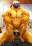 2022 abs anthro areola armor bandai_namco barazoku bed bedroom bedroom_eyes biceps big_pecs black_body black_skin blackwargreymon book bulge claws clothing digimon digimon_(species) duo english_text first_person_view furniture green_eyes hair half-closed_eyes hand_on_stomach head_tilt headgear helmet hi_res horn inside jockstrap light long_hair looking_at_viewer lying magangz male male/male morning mostly_nude mostly_nude_anthro mostly_nude_male muscular muscular_anthro muscular_male narrowed_eyes navel nipples nude nude_anthro nude_male on_back on_bed on_front on_top pecs portrait presenting_bulge red_hair scalie seductive shadow sharp_claws shelf sitting solo_focus sunlight text thick_arms thick_thighs triceps underwear vein veiny_arms wargreymon yellow_body yellow_skin 