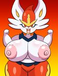  absurd_res anthro areola big_areola big_breasts big_nipples blush breasts buckteeth camel_toe cinderace clothed clothing female generation_8_pokemon glistening glistening_breasts gradient_background hi_res huge_breasts lagomorph leporid looking_at_viewer mammal navel nintendo nipples open_mouth open_smile orange_background pink_areola pink_nipples pokemon pokemon_(species) portrait prinnydood rabbit simple_background smile solo teeth thick_thighs three-quarter_portrait topless wide_hips yellow_background 
